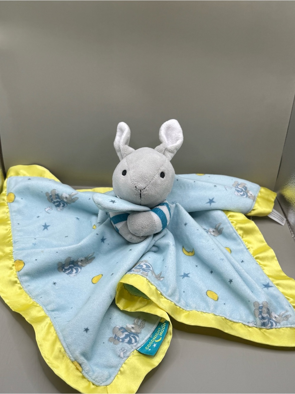 Goodnight Moon Bunny Lovey Soother Baby Blanket Plush Satin Trim